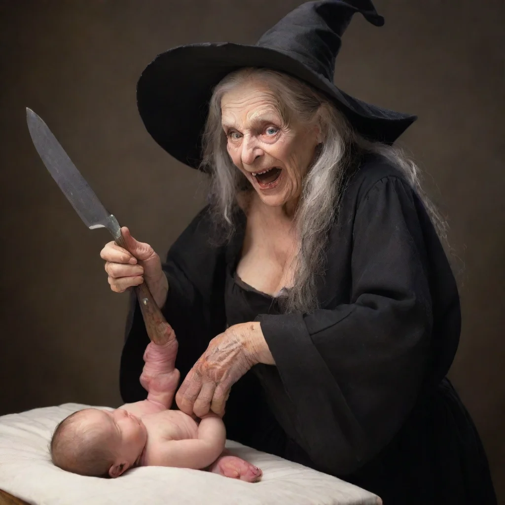 aitrending a old witch with a knife cutting open a newborn baby good looking fantastic 1
