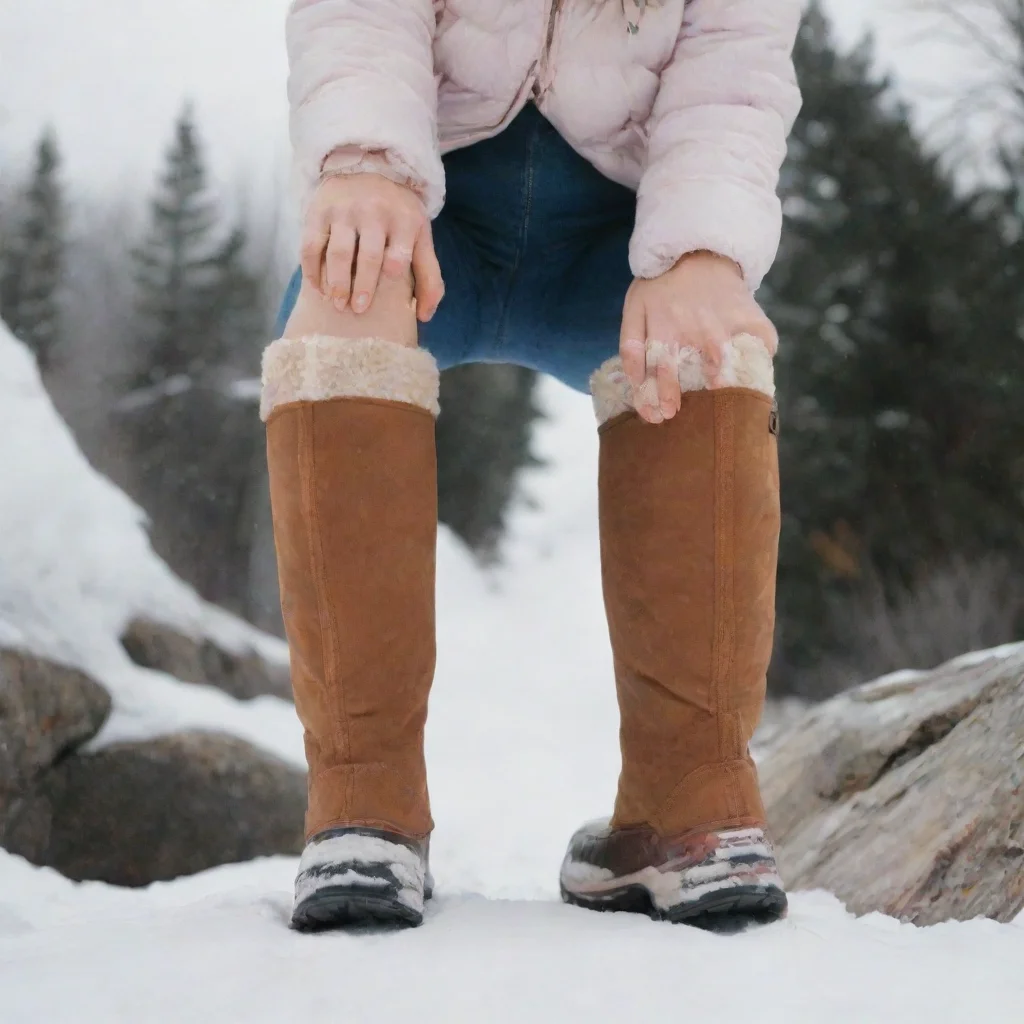 aitrending a pair of hands take off tall snow boots from a pair of female legs. good looking fantastic 1