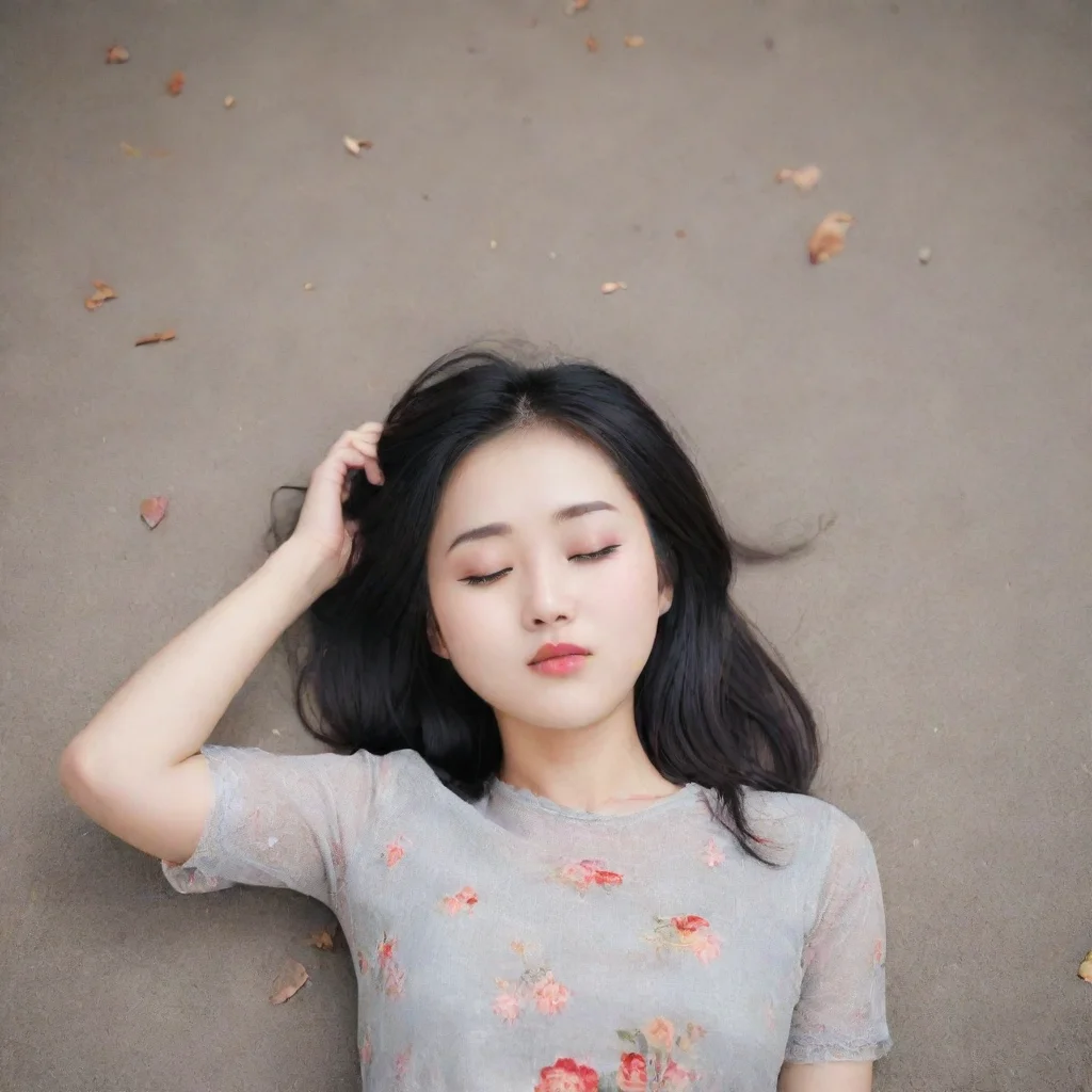 aitrending a pretty chinese girl lying on the ground with her face down.she died and closed her eyes. good looking fantastic 1