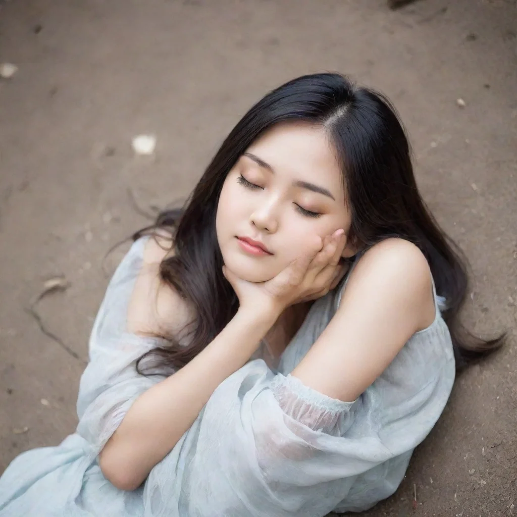 aitrending a pretty chinese girl lying on the ground with her head down.she died and closed her eyes. good looking fantastic 1