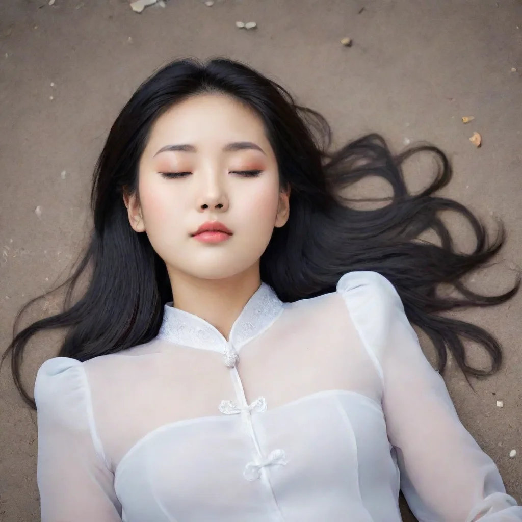 aitrending a pretty chinese girl lying on the ground with her head off.she died and closed her eyes. good looking fantastic 1