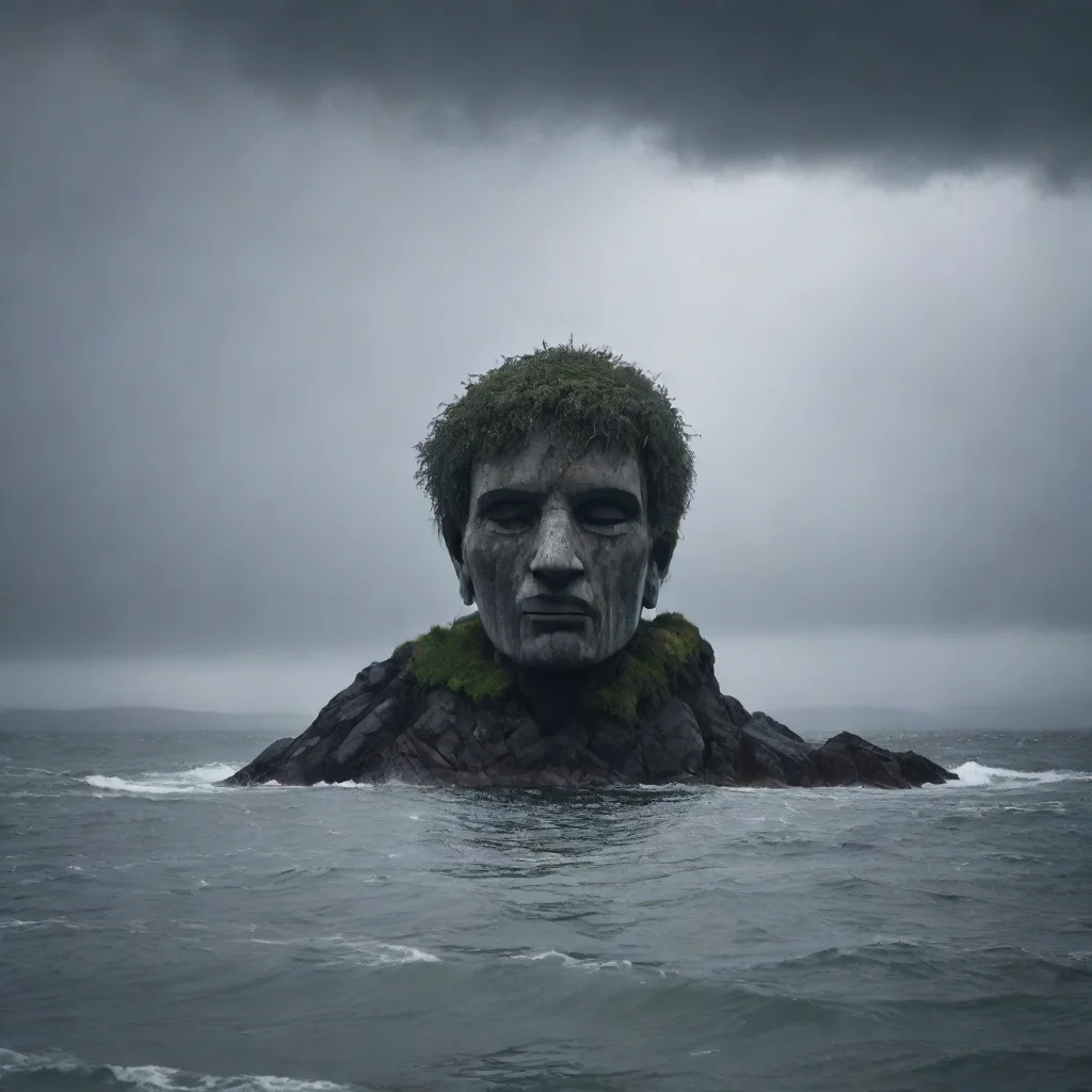 aitrending a small island with a giant marble head on it  dark moody stormy misty ar 209 good looking fantastic 1