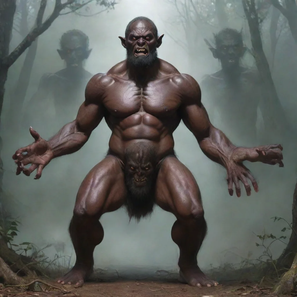 aitrending a three headed giant with dark skin like a demon good looking fantastic 1