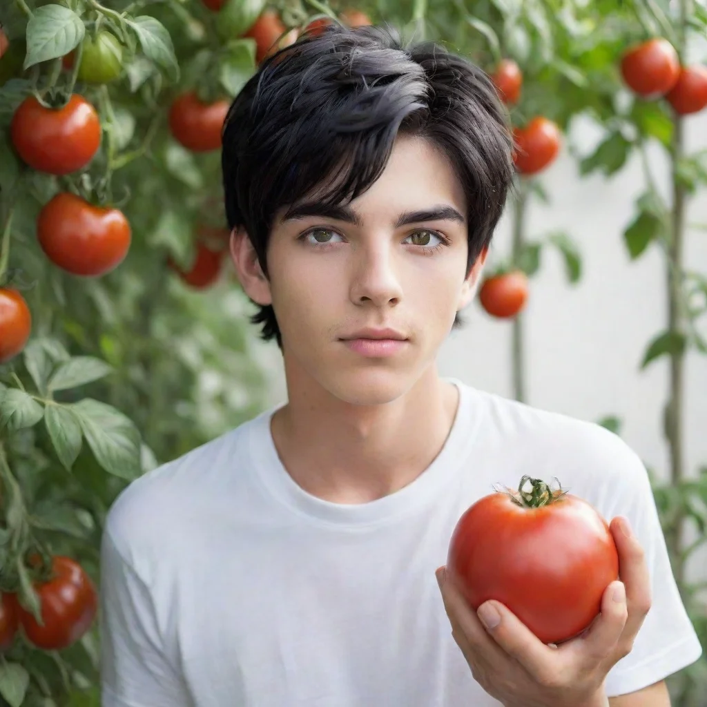 aitrending a white 20 year old male with black hair but he is a tomato person good looking fantastic 1