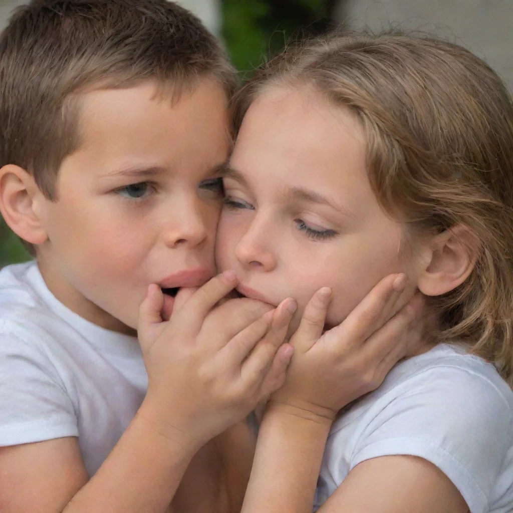 aitrending a women covering a boy mouth with her hands good looking fantastic 1