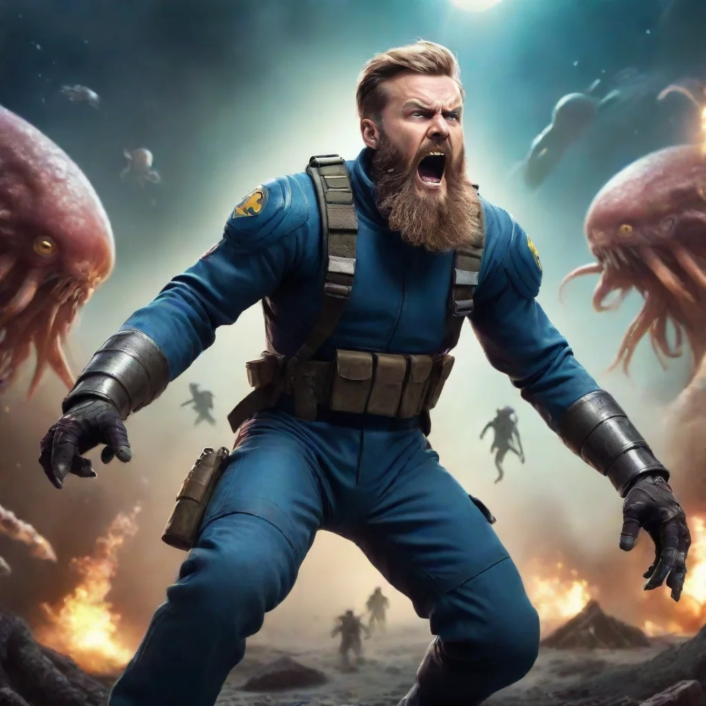 aitrending a young bearded angry screaming swedish space soldier man fighting against alien squids wars hd good looking fantastic 1