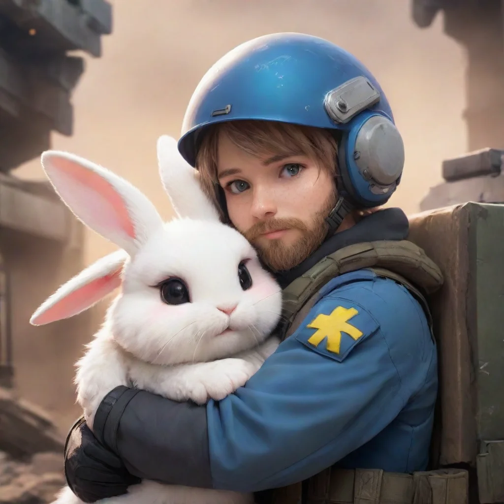 aitrending a young bearded male swedish space soldier hugging a cute female anthropomorphic furry rabbit in a warzone anime style good looking fantastic 1