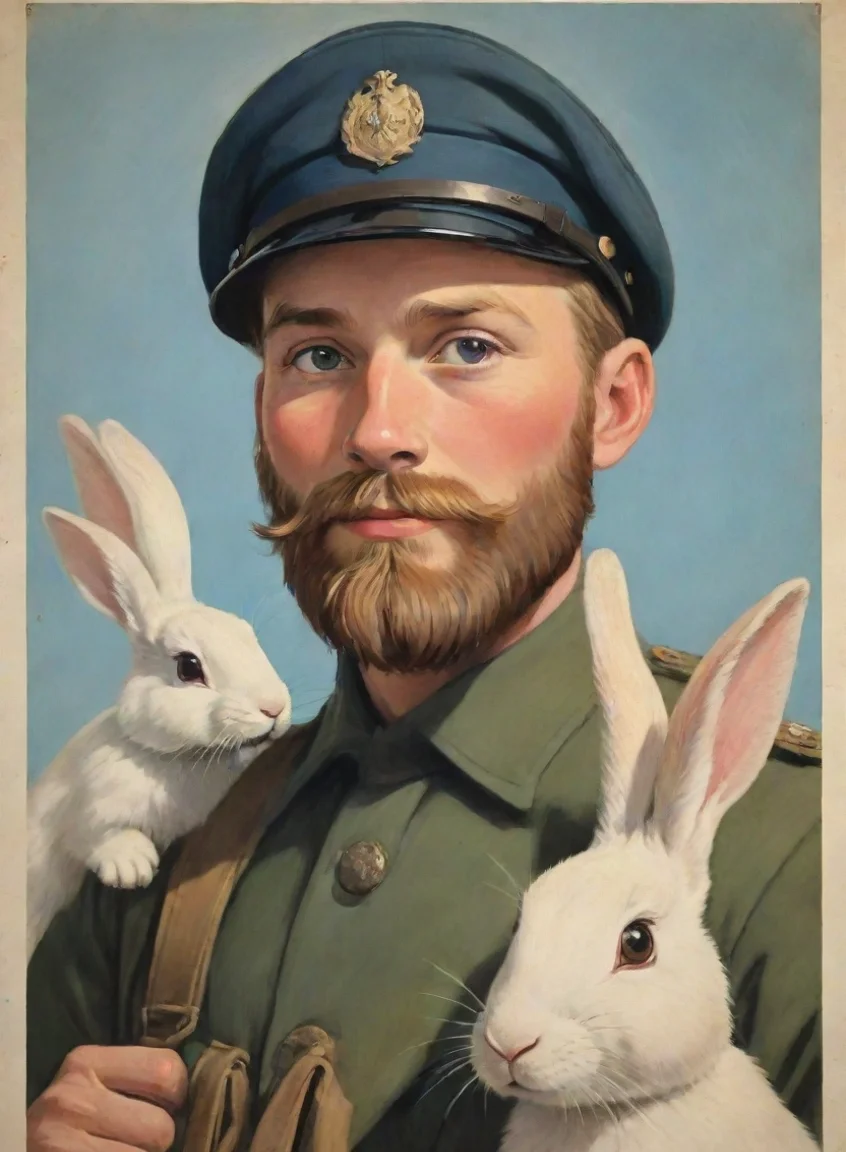 trending a young bearded swedish soldier saving anthro rabbits propaganda poster cartoon hd good looking fantastic 1 portrait43