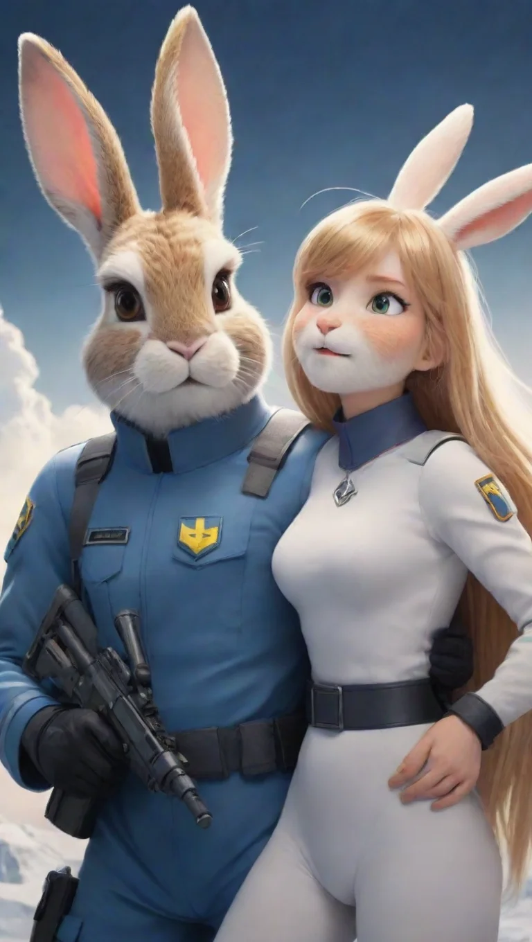 aitrending a young bearded swedish space soldier saving female furry femenine anthro rabbit cartoon propaganda poster hd good looking fantastic 1 tall