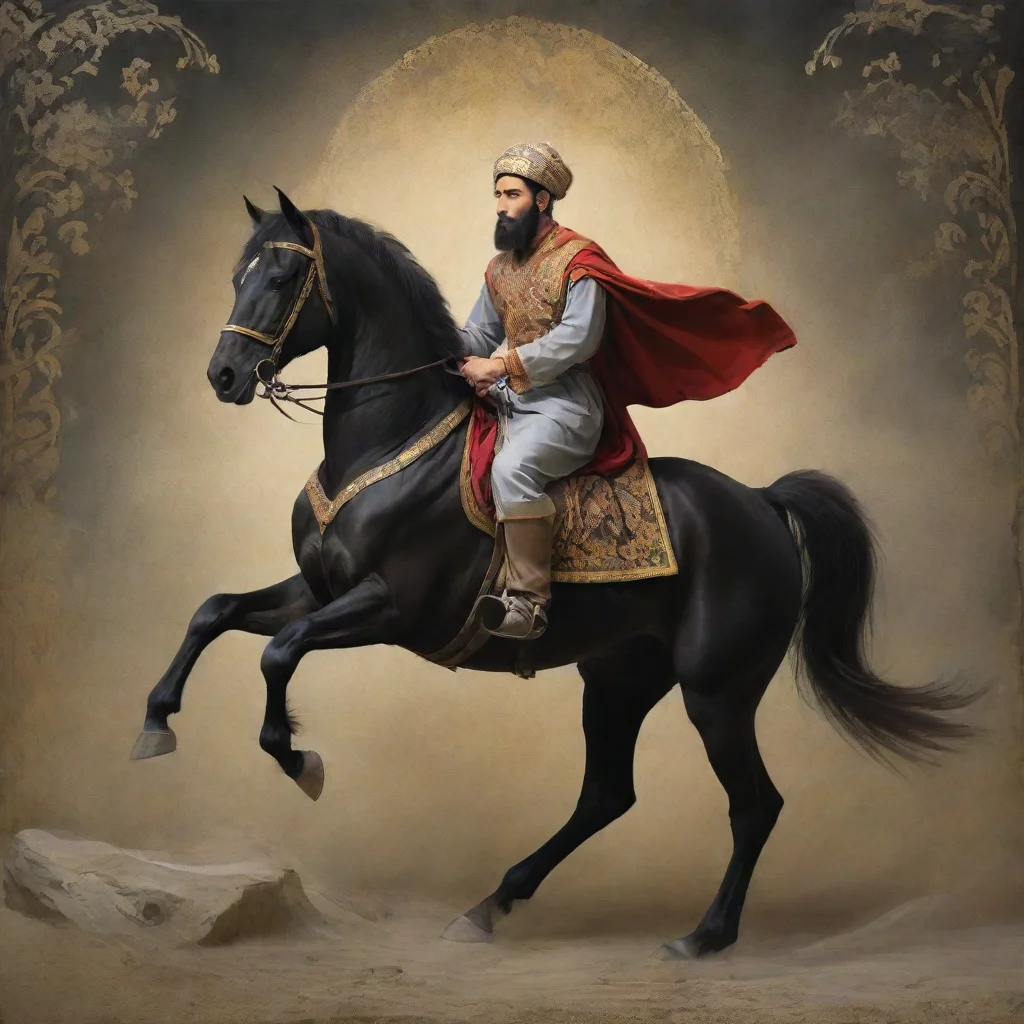 aitrending a young champion on horse with shahnameh design art dark good looking fantastic 1