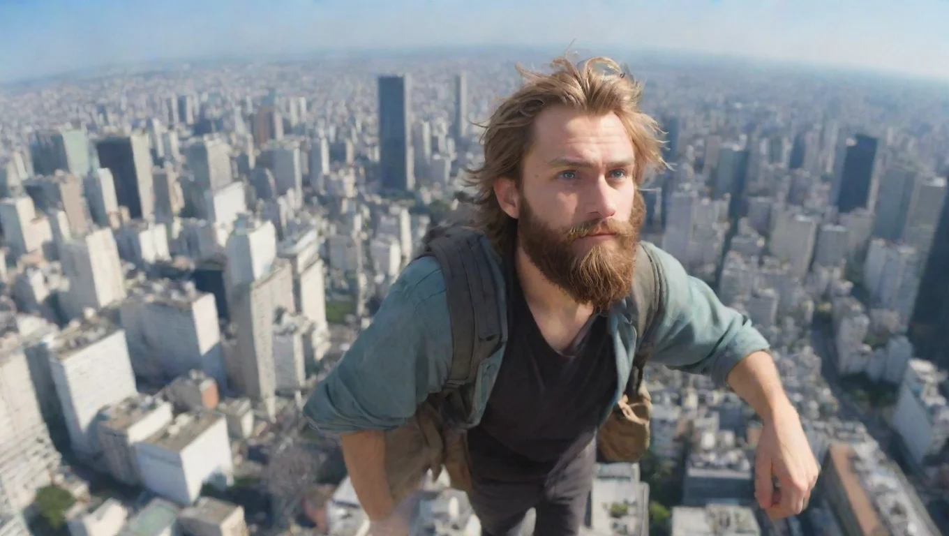 trending a young swedish bearded anime hobo man flying over tokyo good looking fantastic 1 widescreen