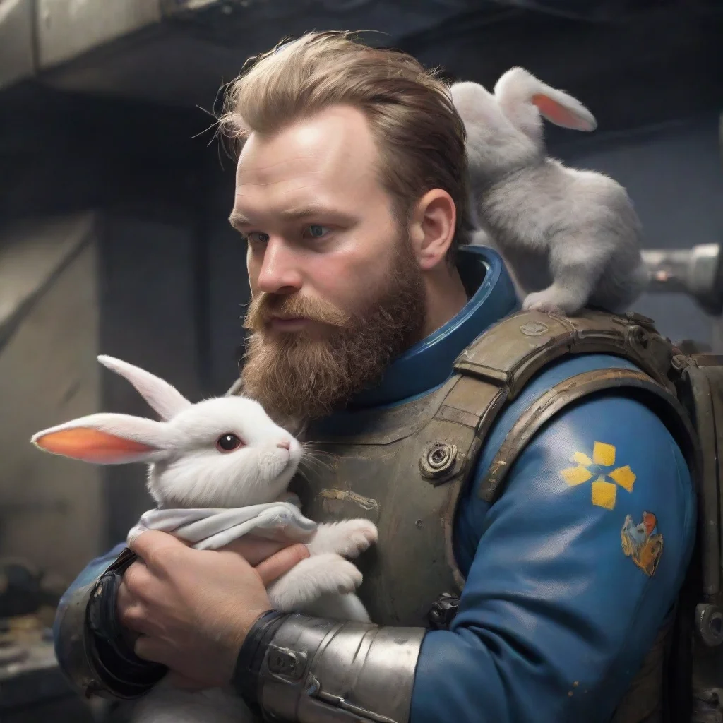 trending a young swedish space marine with a beard helping a cute scared alien bunny and her baby. good looking fantastic 1