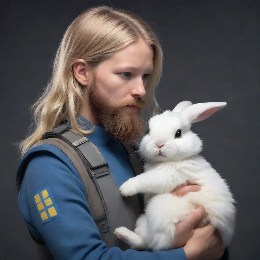aitrending a young swedish space soldier with beard comforting a anthrop furry bunny woman and her bunny baby.omorphic good looking fantastic 1
