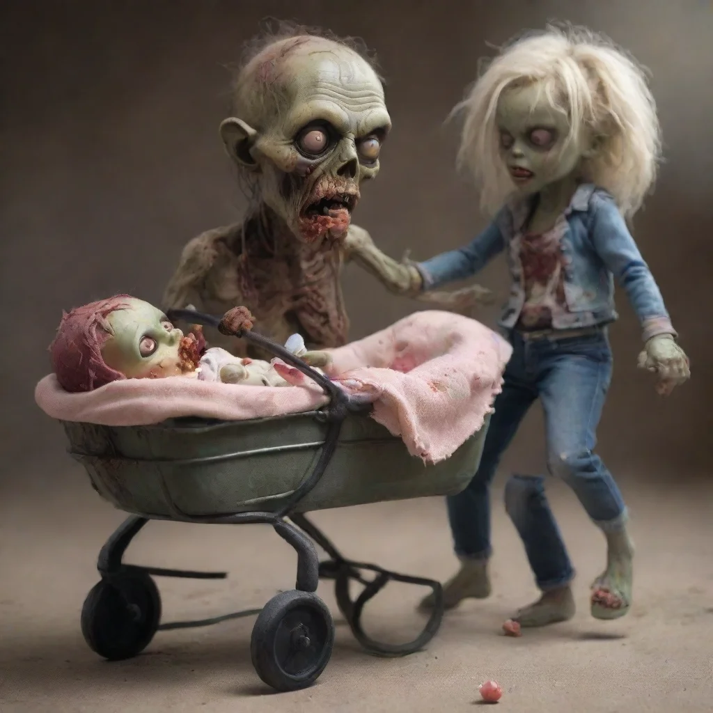 aitrending a zombie pushing a newborn baby with a pacifier in a buggy good looking fantastic 1