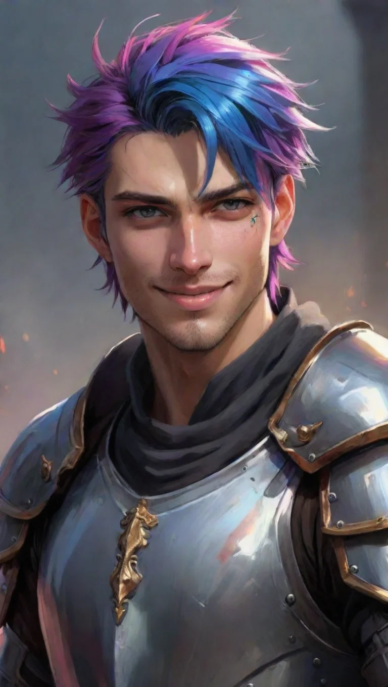aitrending anime comic book fantasy art punk knight colorful realistic hd world aesthetic kind smile seductive male knight poor  best quality artstation good looking fantastic 1 tall