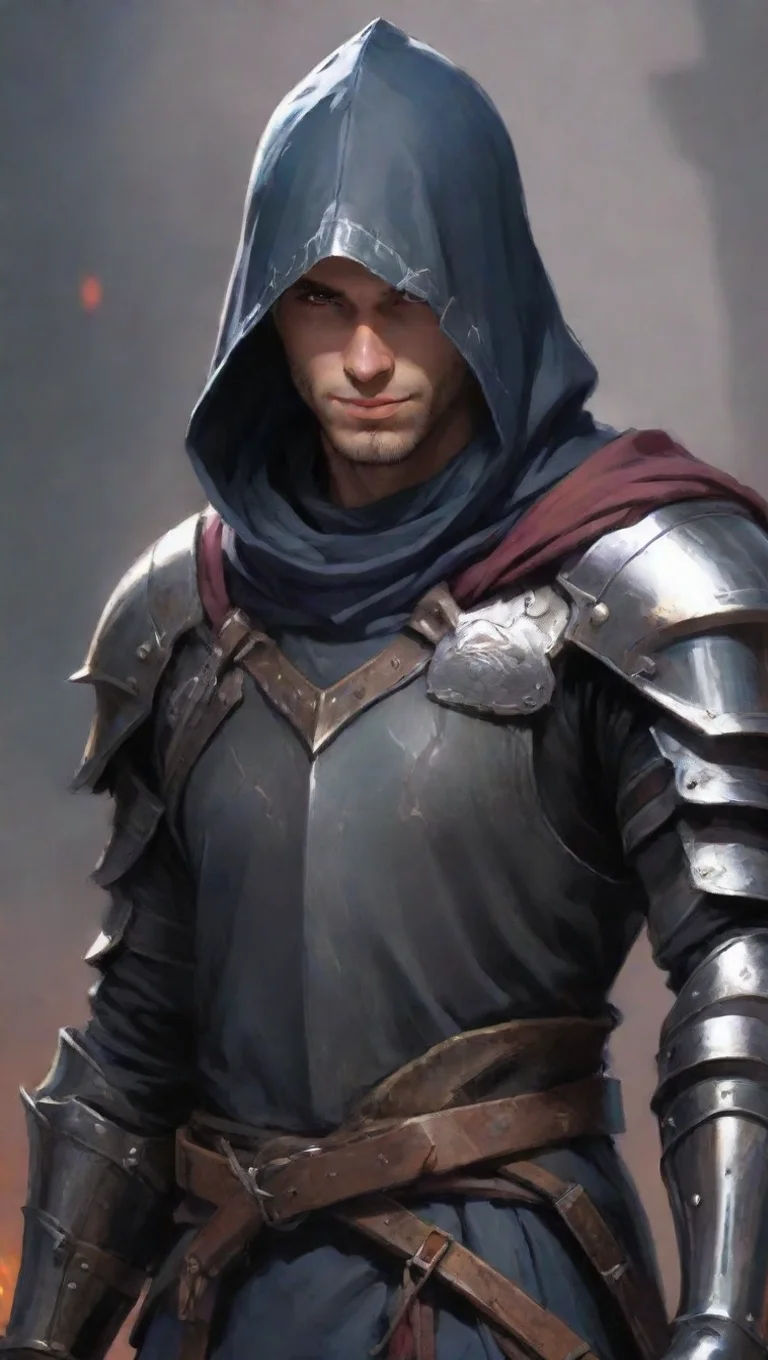 aitrending anime hooded knight fantasy art punk knight colorful realistic hd world aesthetic kind smile seductive male knight outlaw best quality artstation good looking fantastic 1 tall