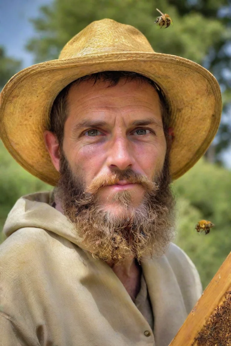 aitrending bearded beekeeper straw hat honey comb bee yellow hdr  good looking fantastic 1 portrait
