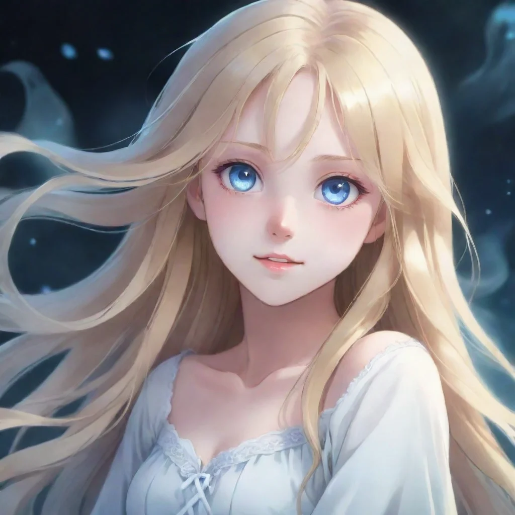 aitrending beautiful anime ghost girl with long long blonde hair and blue eyes happy good looking fantastic 1