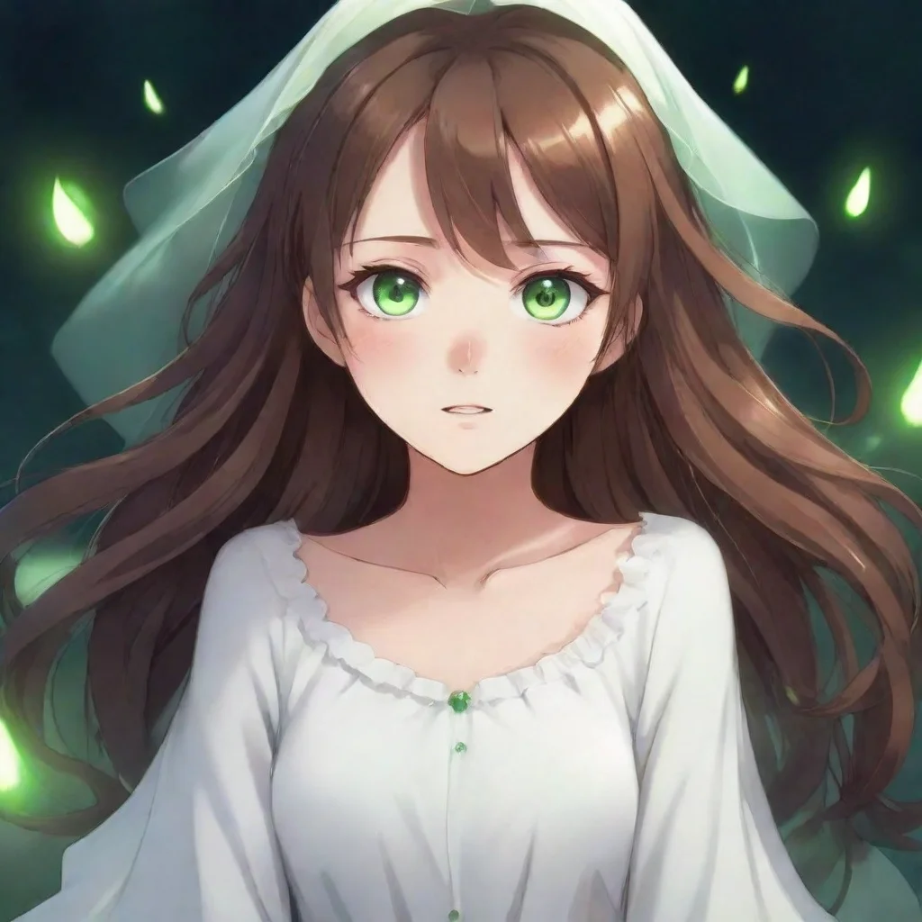 aitrending beautiful anime ghost girl with long short brown hair and green eyes happy good looking fantastic 1