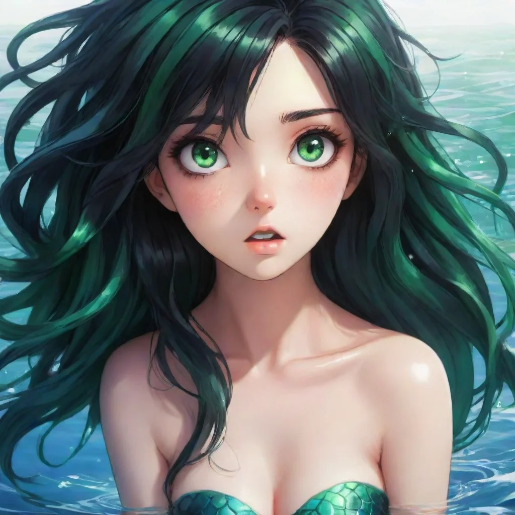 aitrending beautiful anime mermaid with black hair and green eyes shocked good looking fantastic 1