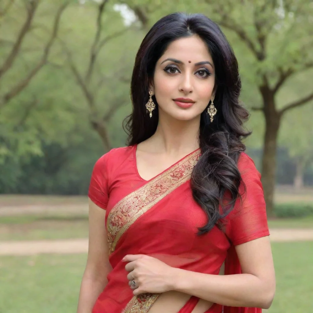 aitrending beautiful indian woman sridevi kapoor posing in a red saree at a park good looking fantastic 1