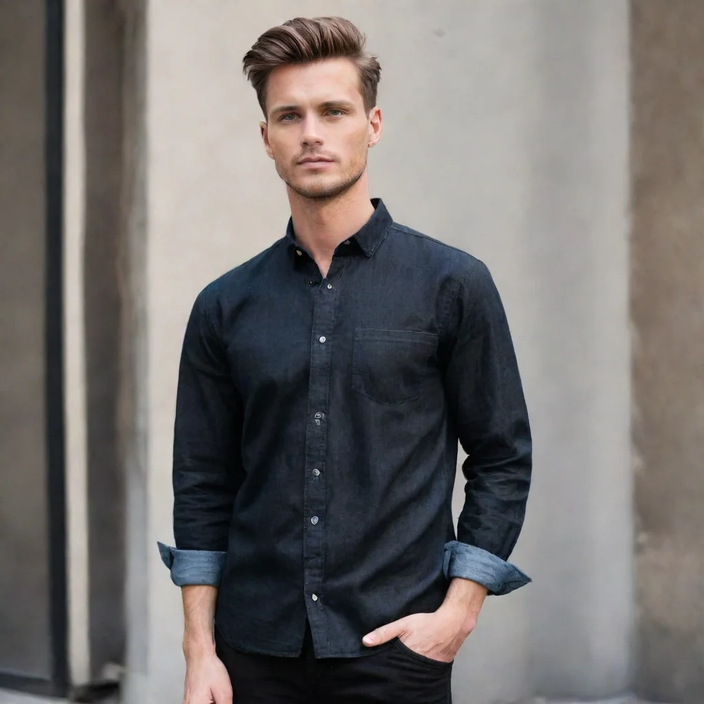 aitrending black long sleeve denim shirt with the sleeves rolled up good looking fantastic 1