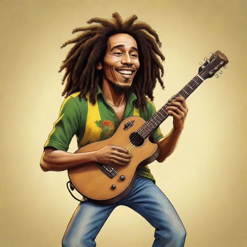 aitrending bob marley as cartoon showing a guitar  good looking fantastic 1