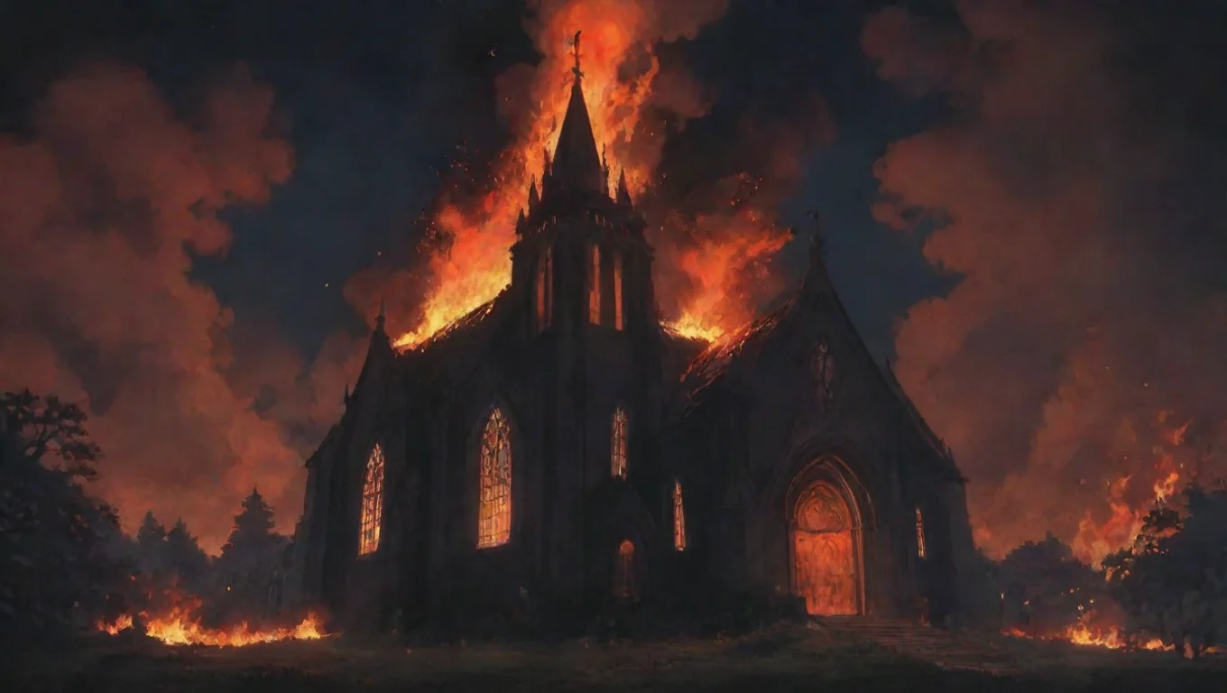 aitrending burning church hd ghibli anime aesthetic dark horror 1800 vibe good looking fantastic 1 widescreen