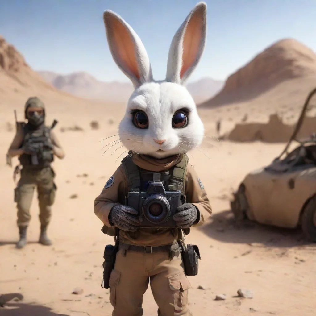 aitrending cartoon anthropomorphic emo rabbit woman in warzone desert with camera hd good looking fantastic 1
