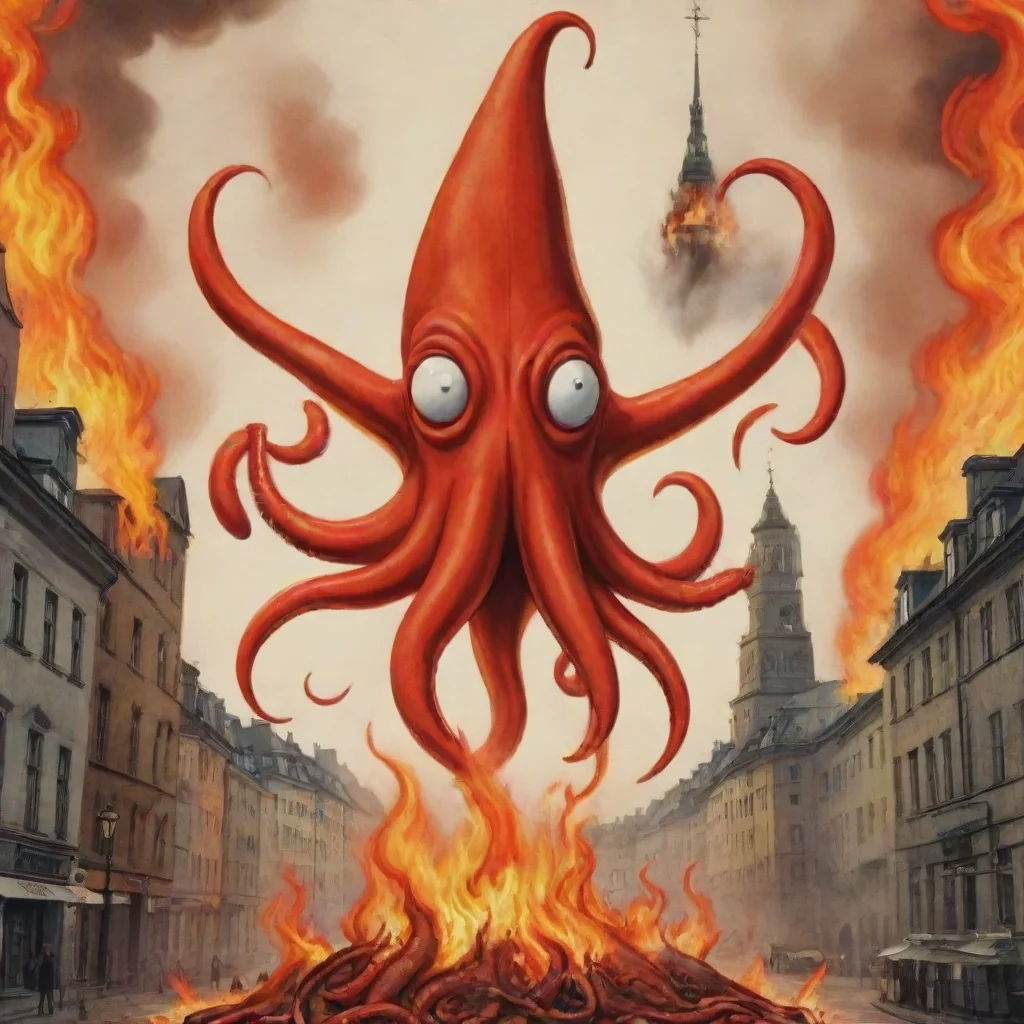 trending cartoon evil satanic squid flying over burning stockholm propaganda poster hd good looking fantastic 1