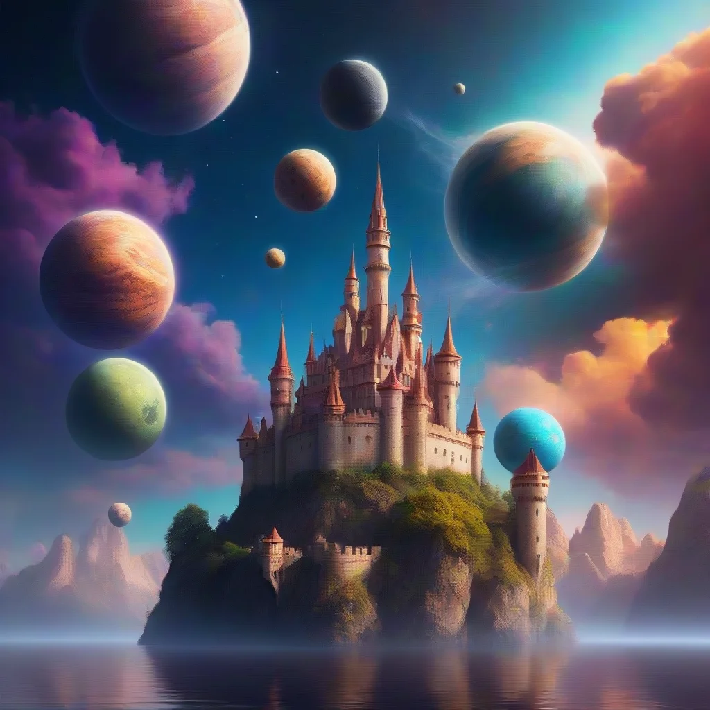 aitrending castle in relaxing calming colorful world with floating planets in sky good looking fantastic 1