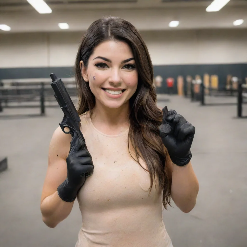 trending cathy kelley wwe smiling with black nitrile gloves and gun at a shooting range and mayonnaise splattered everywhere good looking fantastic 1