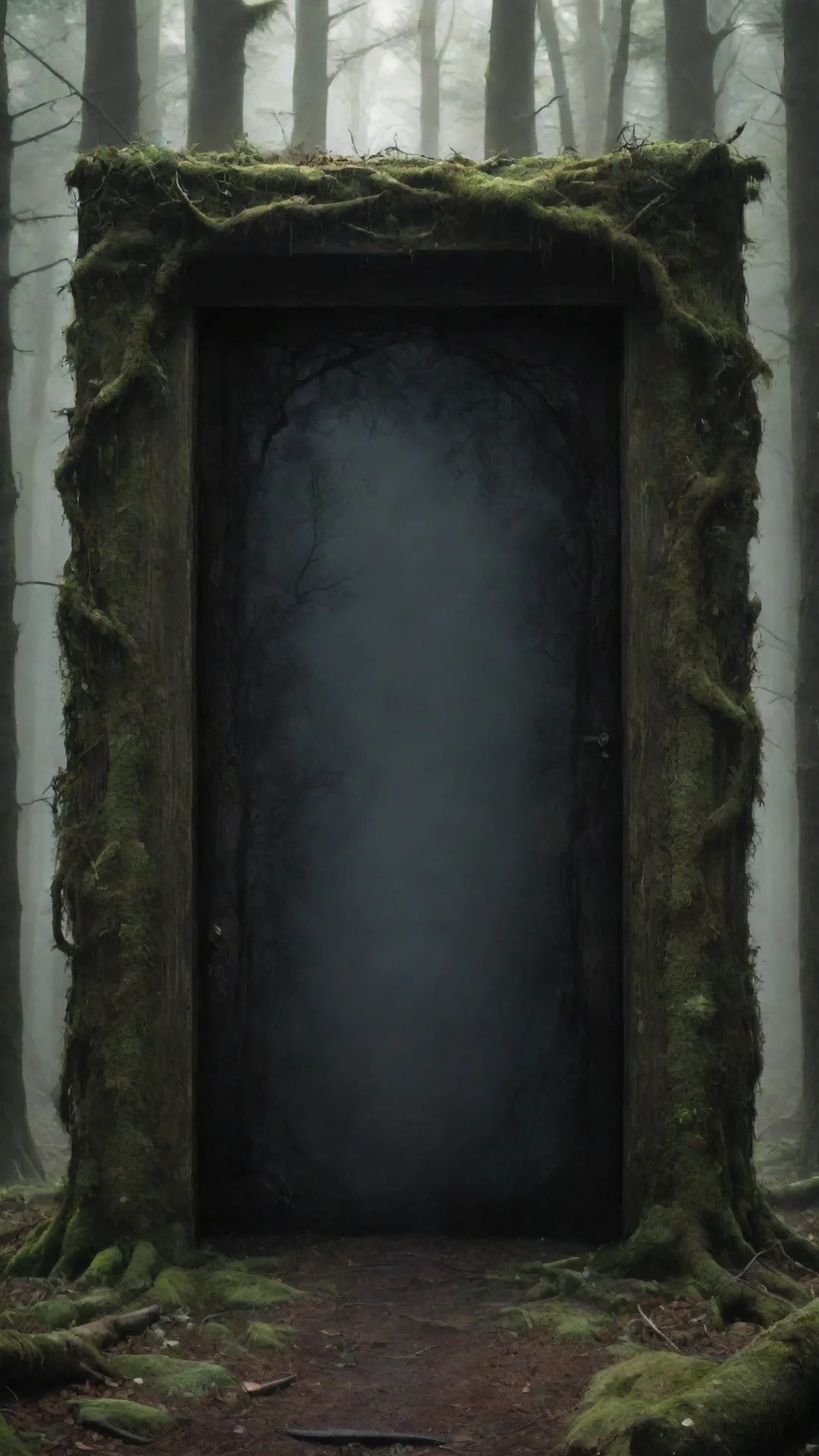 aitrending centered in the middle of the forest lays a door to another world a portal to another dimension dark and gloomy forest a good looking fantastic 1 tall