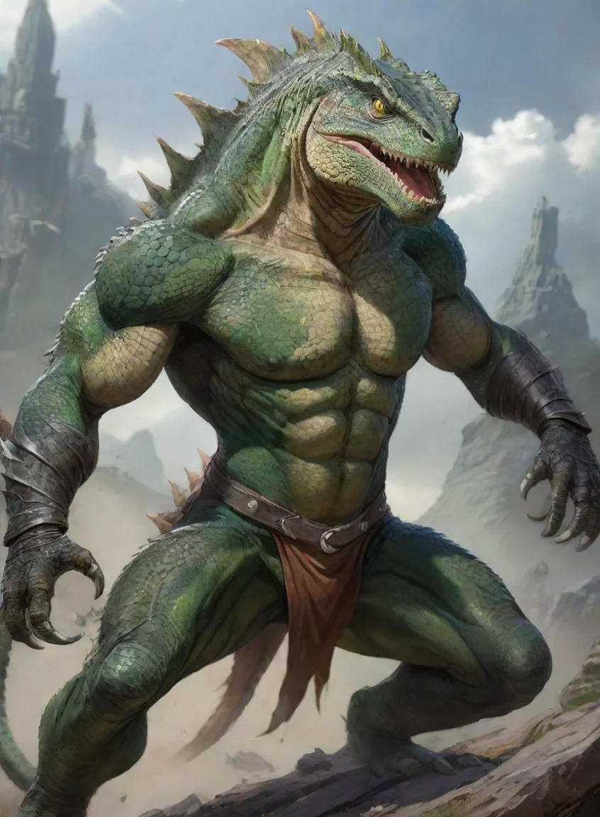 aitrending character giant lizard warrior hd anime art man  epic detailed good looking fantastic 1 portrait43