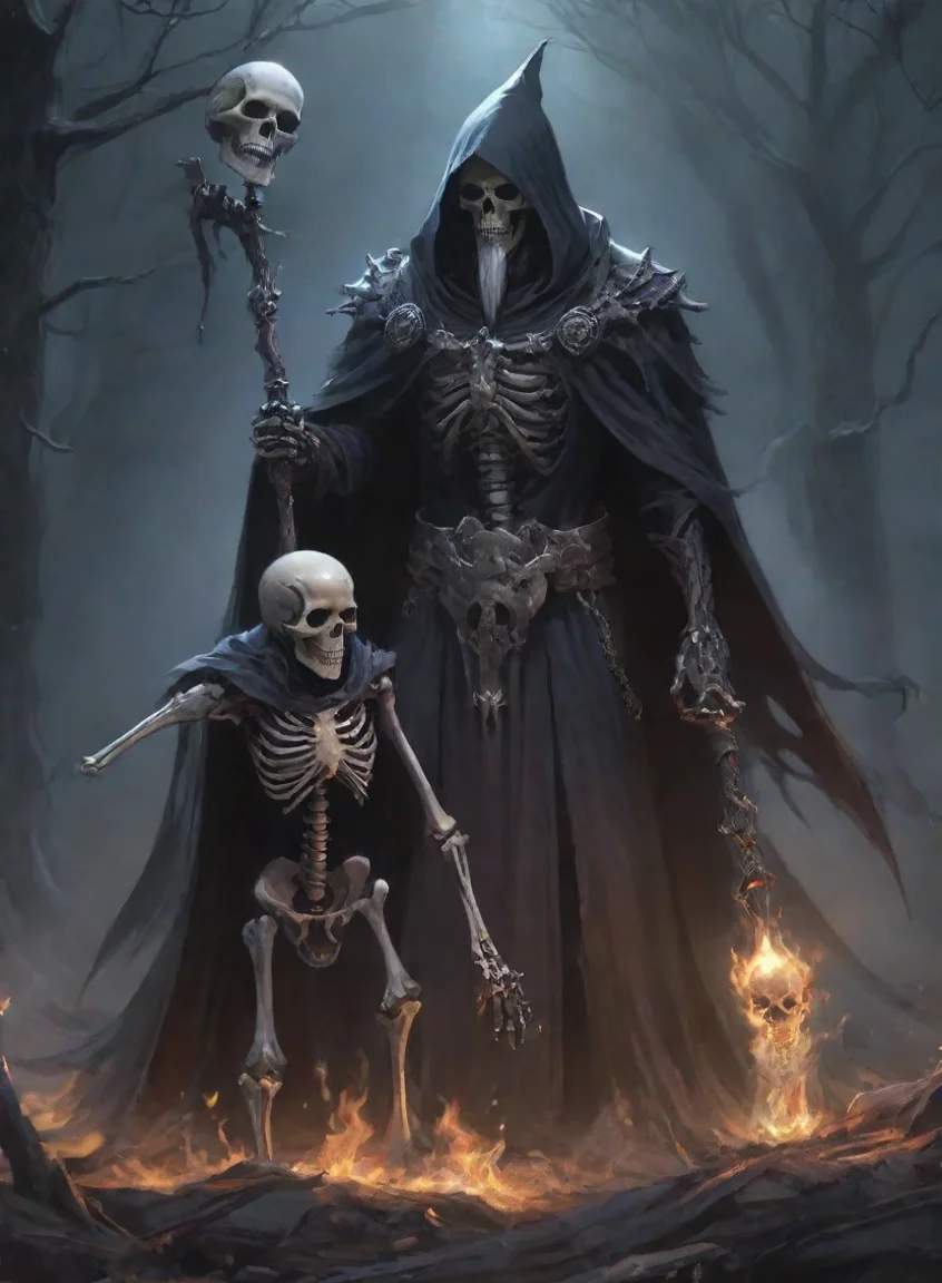 trending character man dark wizard with summoned familiar skeleton warrior best friendwarrior hd anime art man  epic detailed good looking fantastic 1 portrait43
