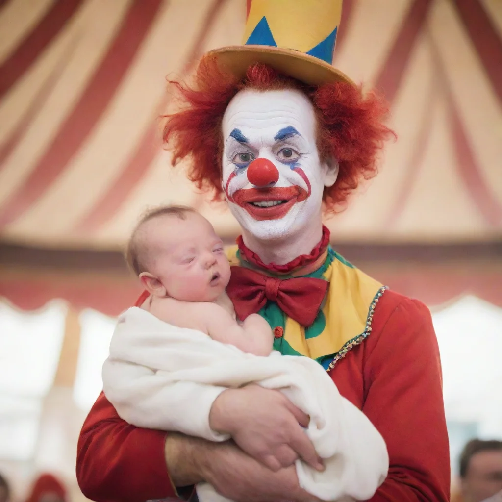 aitrending clown holding newborn baby in a circus good looking fantastic 1