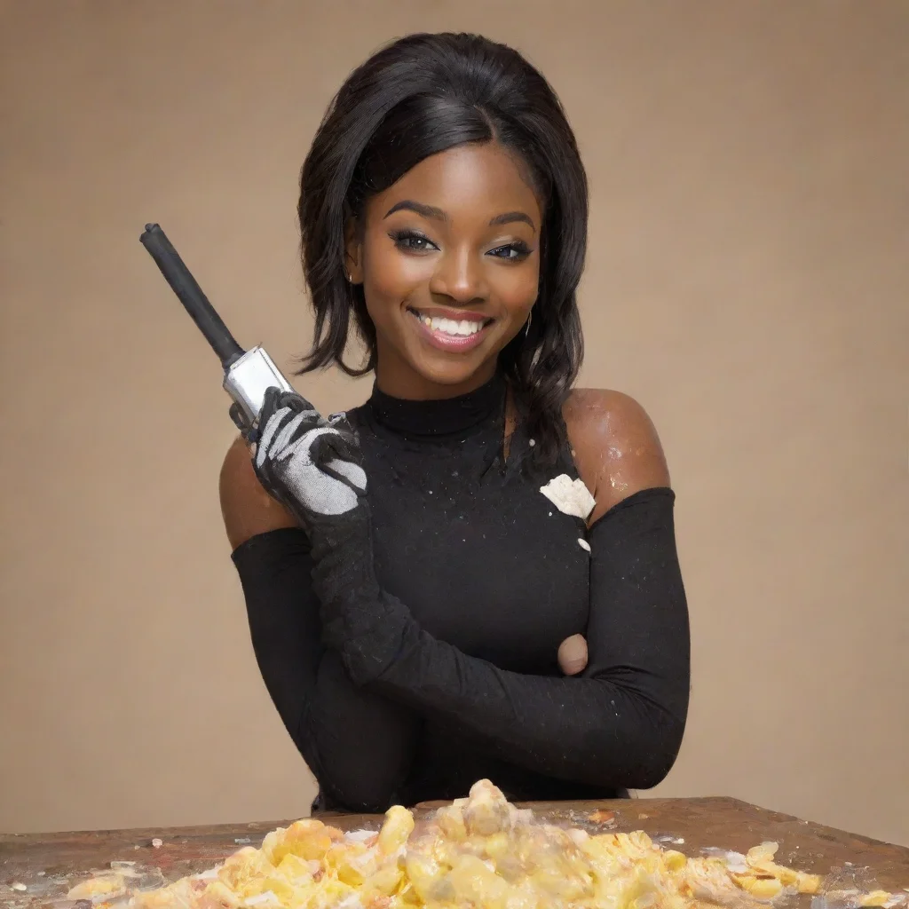 trending coco jones smiling with black gloves and gun and mayonnaise splattered everywhere good looking fantastic 1