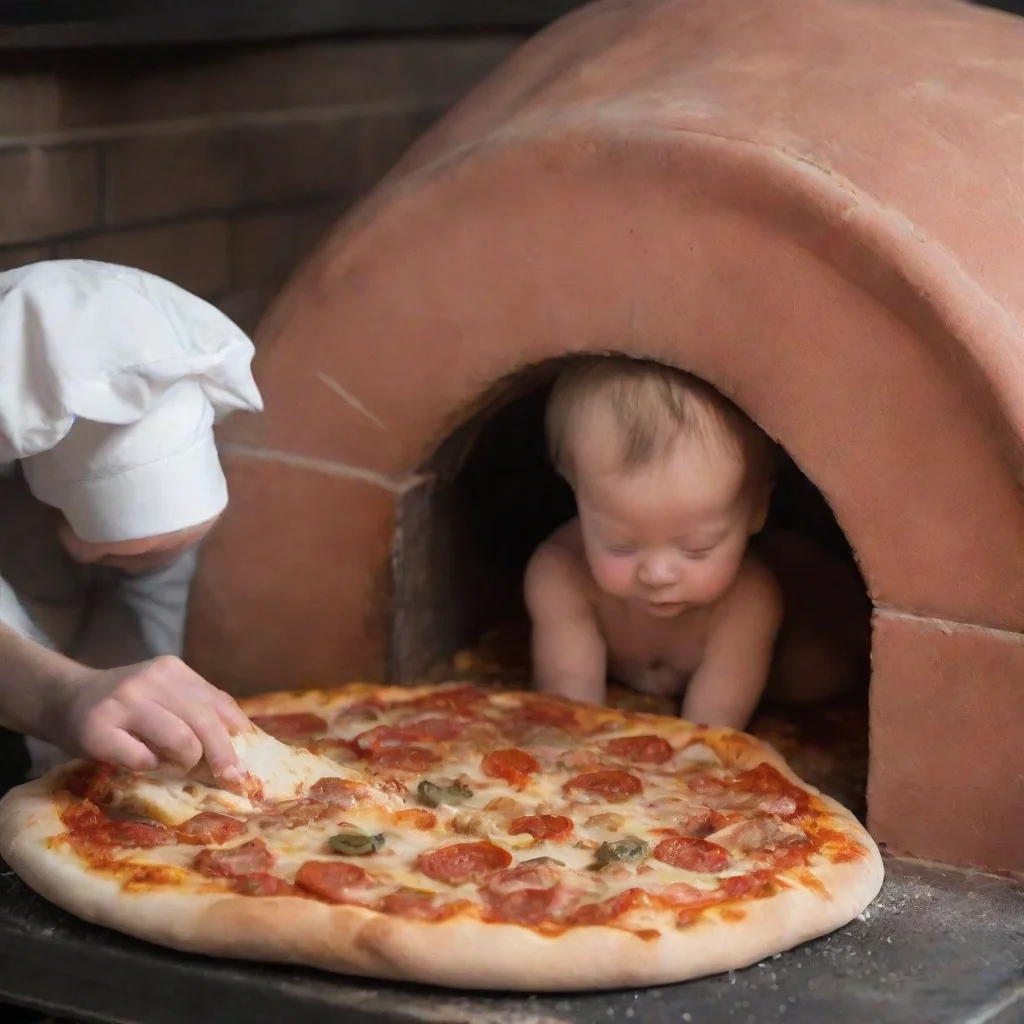 trending cooks put a newborn baby on a pizza into a pizza oven good looking fantastic 1