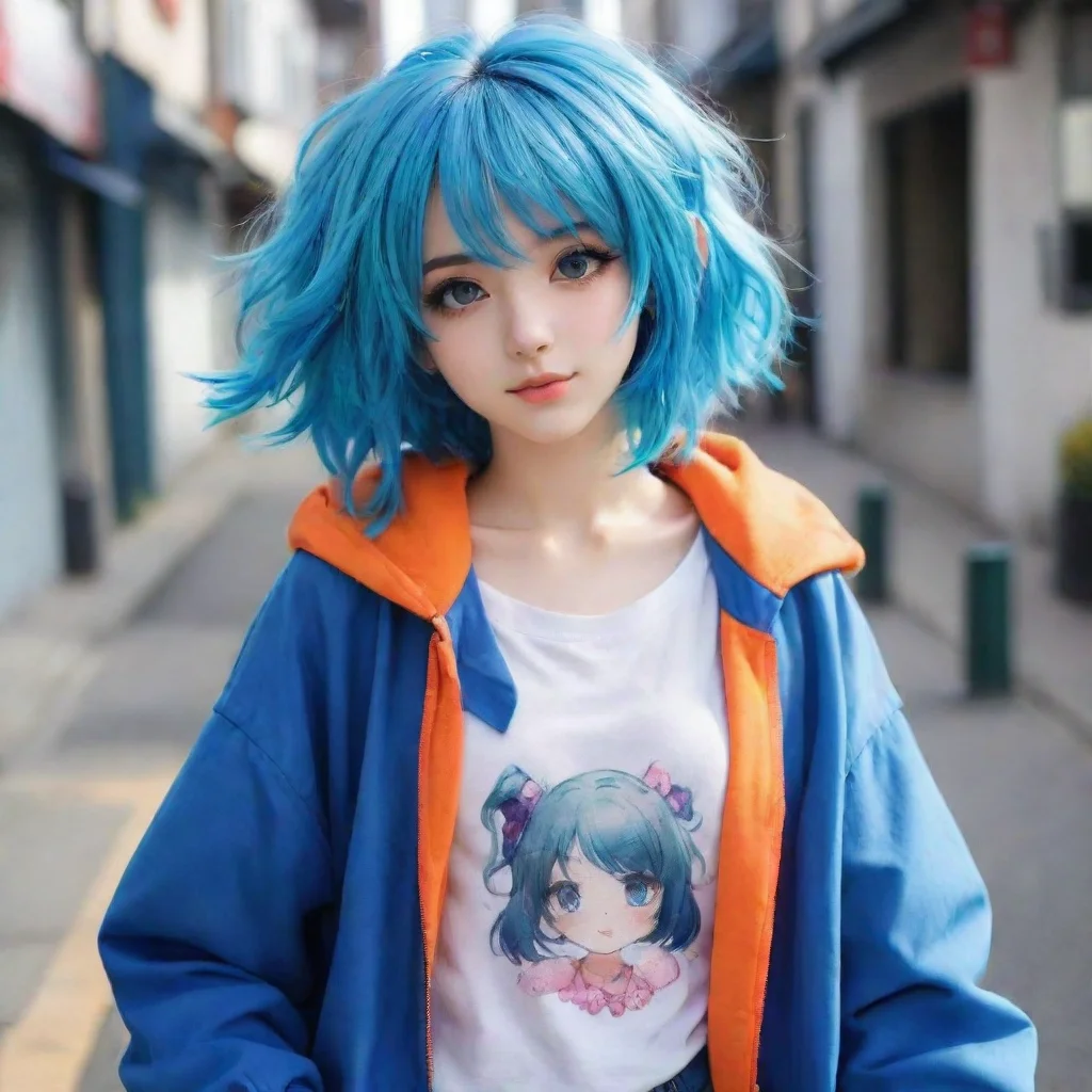 aitrending cute anime girl with blue hair and  and vibrant coloured clothing good looking fantastic 1