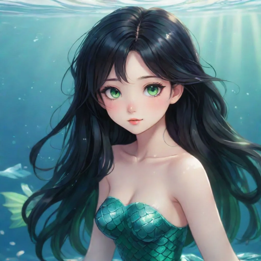 trending cute anime mermaid with black hair and green eyes good looking fantastic 1