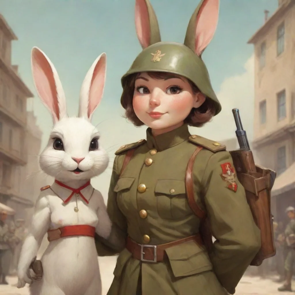 trending cute cartoon anthropomorphic rabbit woman with human male soldier propaganda hd good looking fantastic 1
