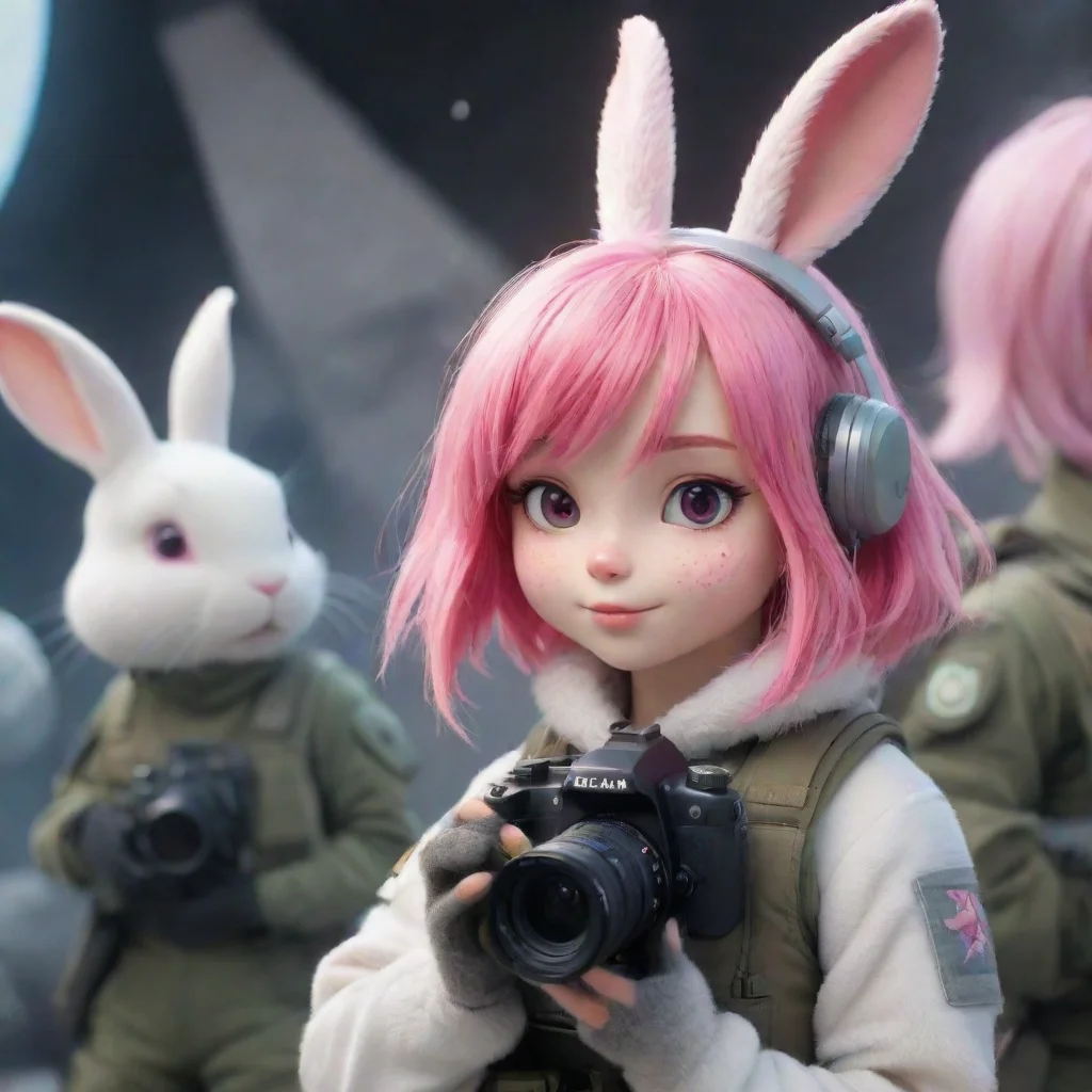 aitrending cute pinkhair cartoon furry rabbit woman with camera warzone swedish space soldiers in background hd good looking fantastic 1
