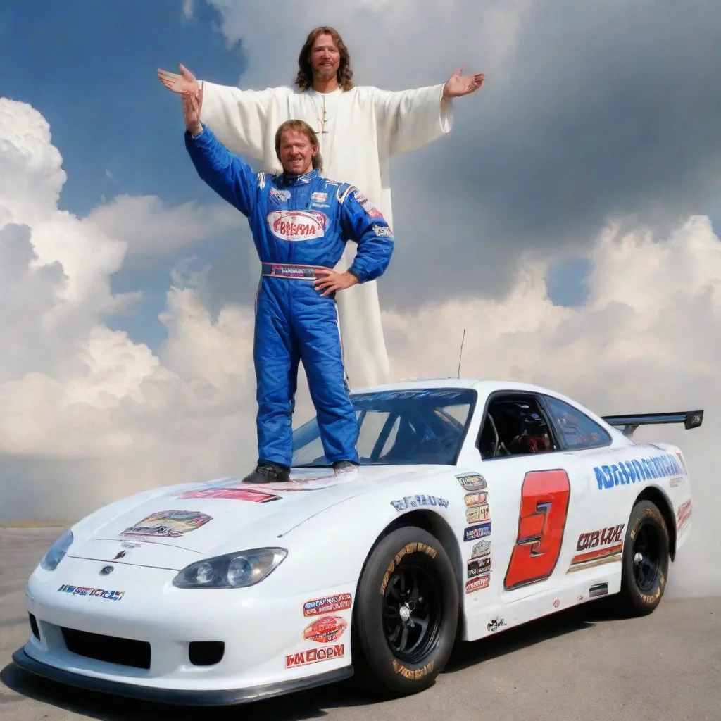 trending dale earnhart standing on top of his racecar in heaven with jesus in background good looking fantastic 1