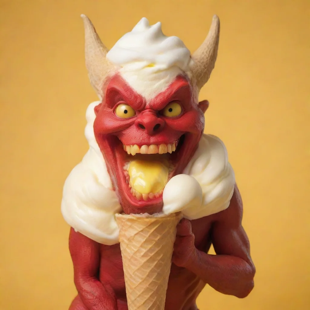 aitrending devil licking a vanilla icecream cone with yellow background  good looking fantastic 1