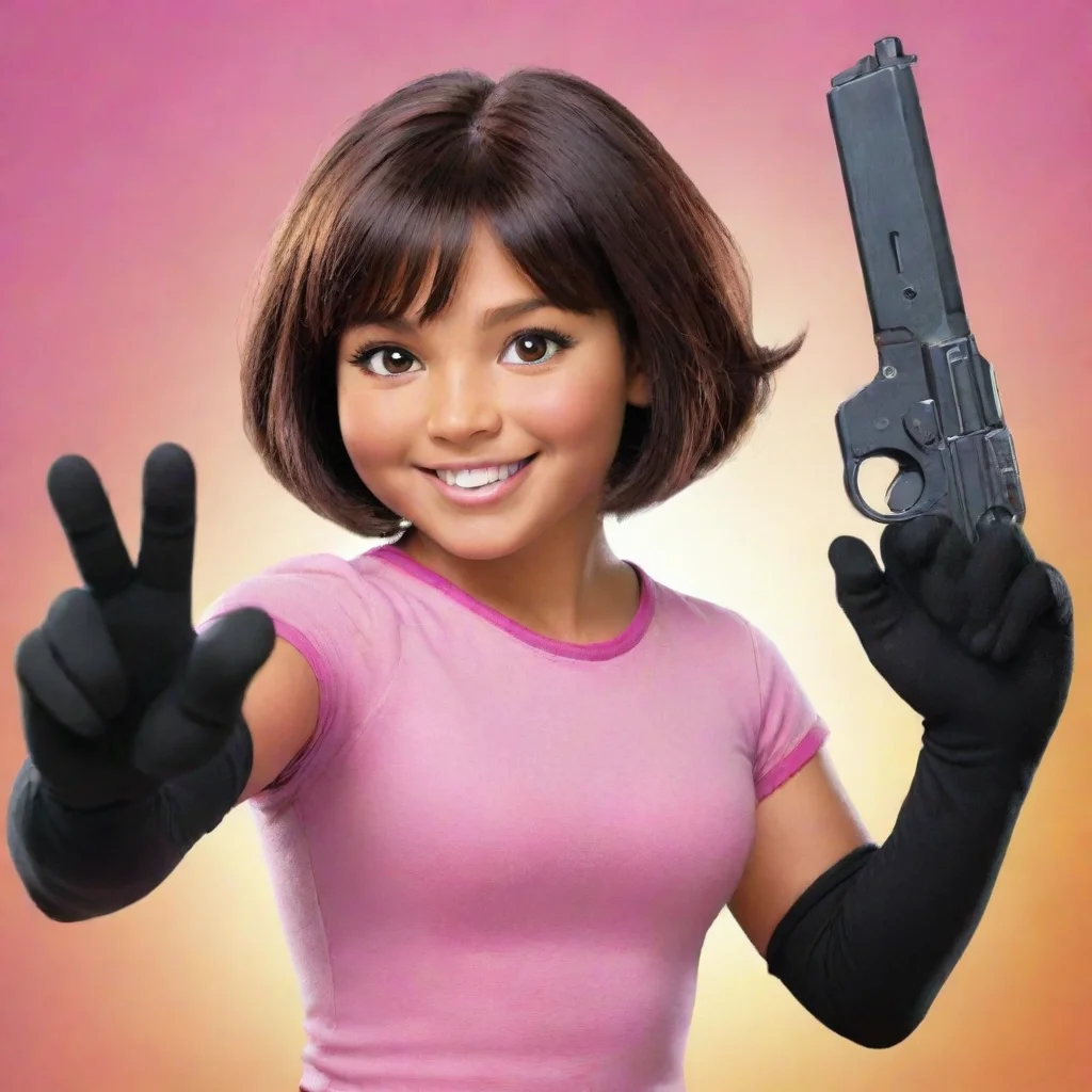 aitrending dora the explorer smiling with black gloves and gun good looking fantastic 1