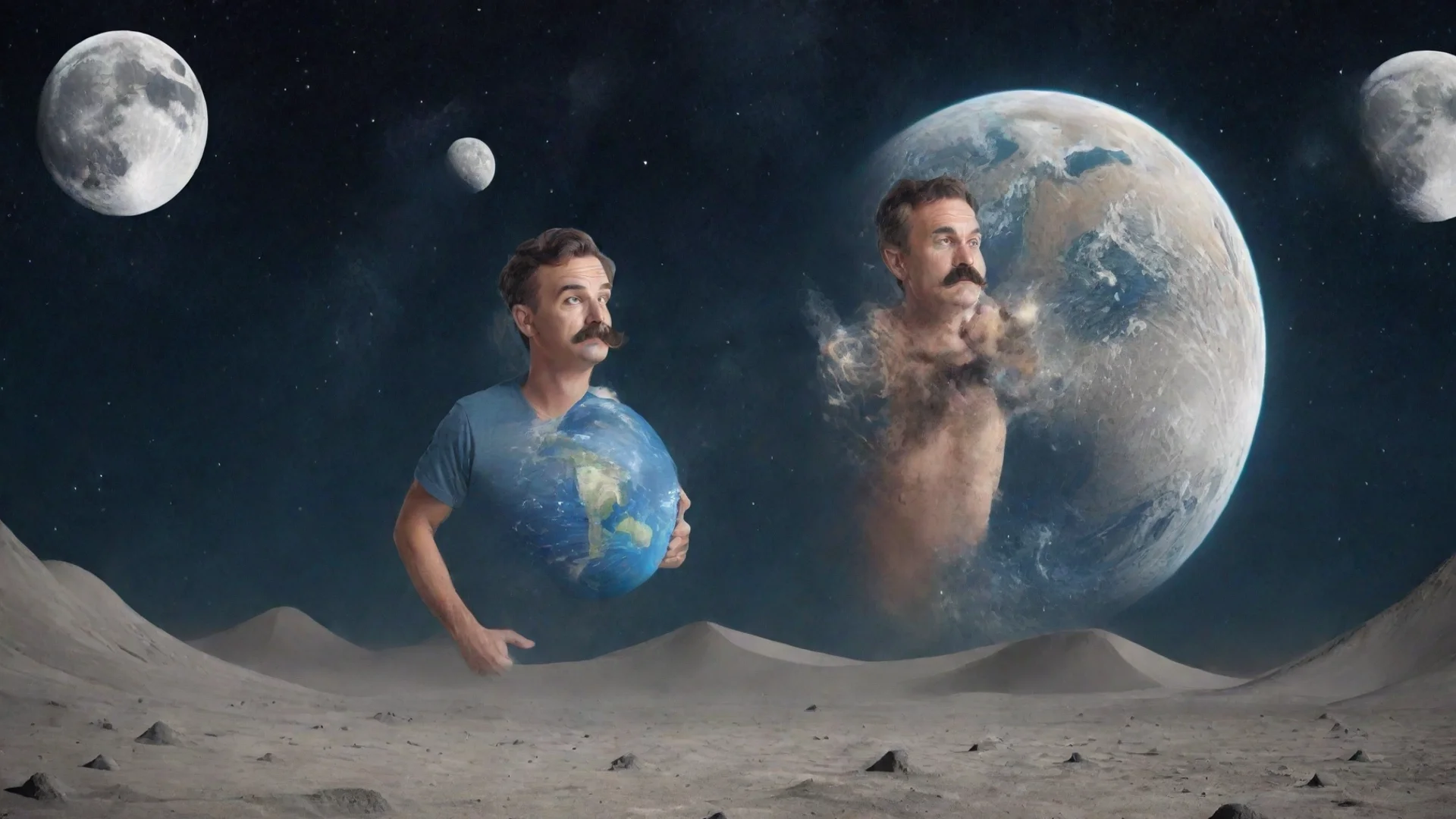 aitrending draw a man with mustache in vacation on moon with earth explosion  good looking fantastic 1 hdwidescreen