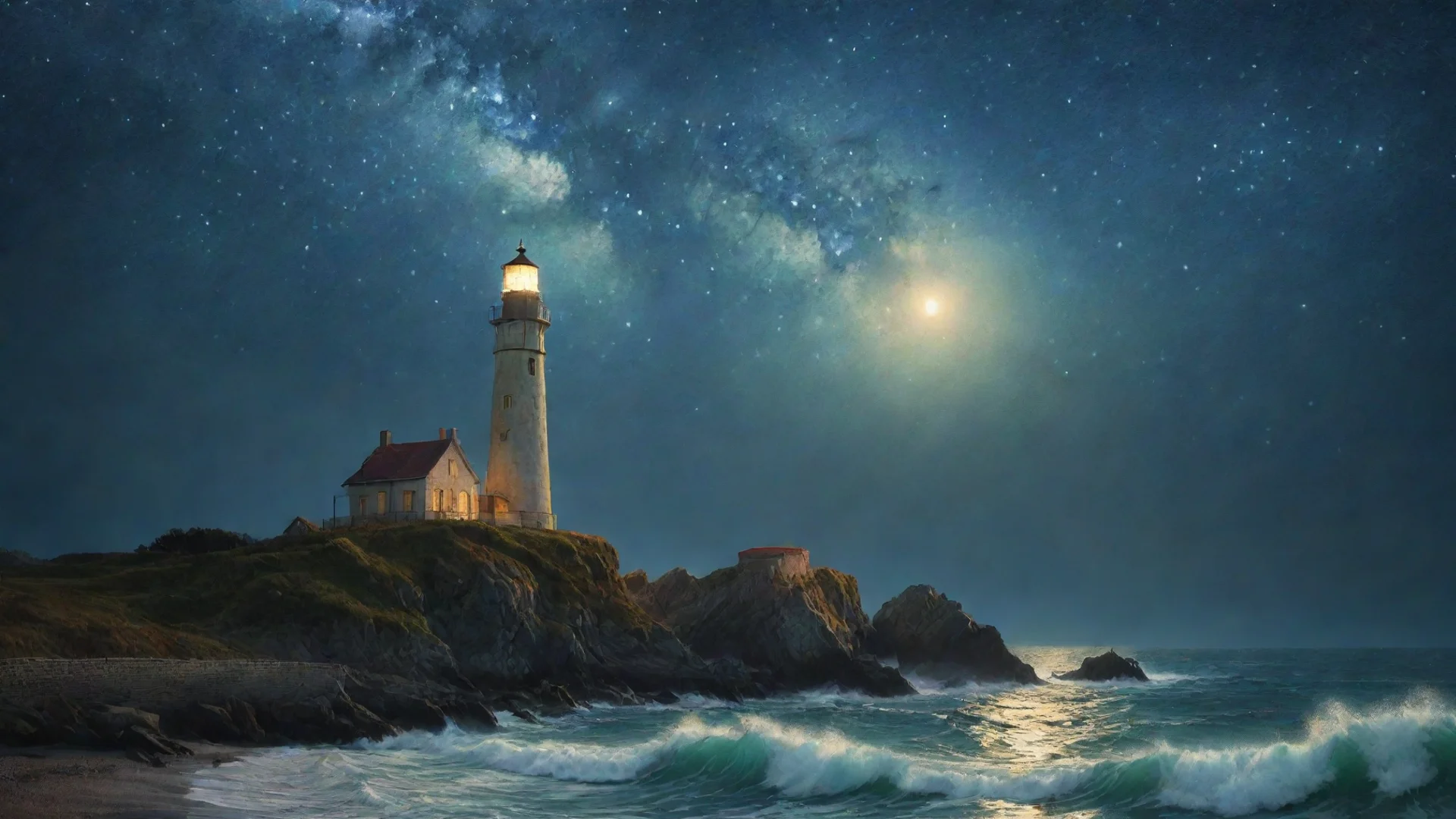 aitrending dreamy lighthouse  dramatic lighting van gogh starry night magical atmosphere by renato muccillo a good looking fantastic 1 wide