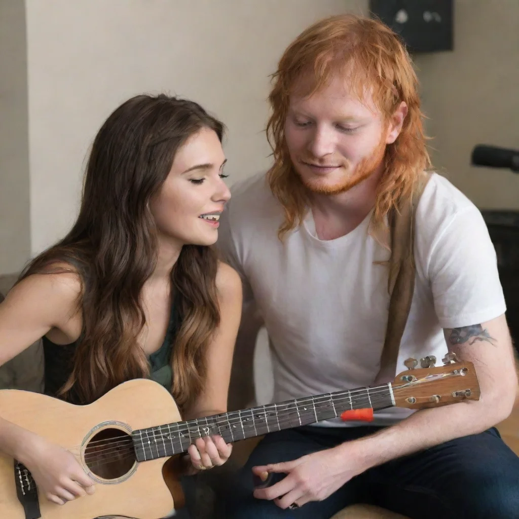 aitrending ed sheeran giving a white brunette woman with long hair a guitar lesson good looking fantastic 1