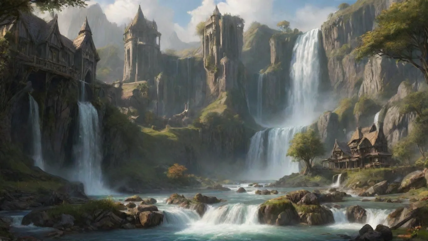 aitrending environment art hd waterfalls surrounding elfish town lotr vibe aesthetic best quality good looking fantastic 1 widescreen