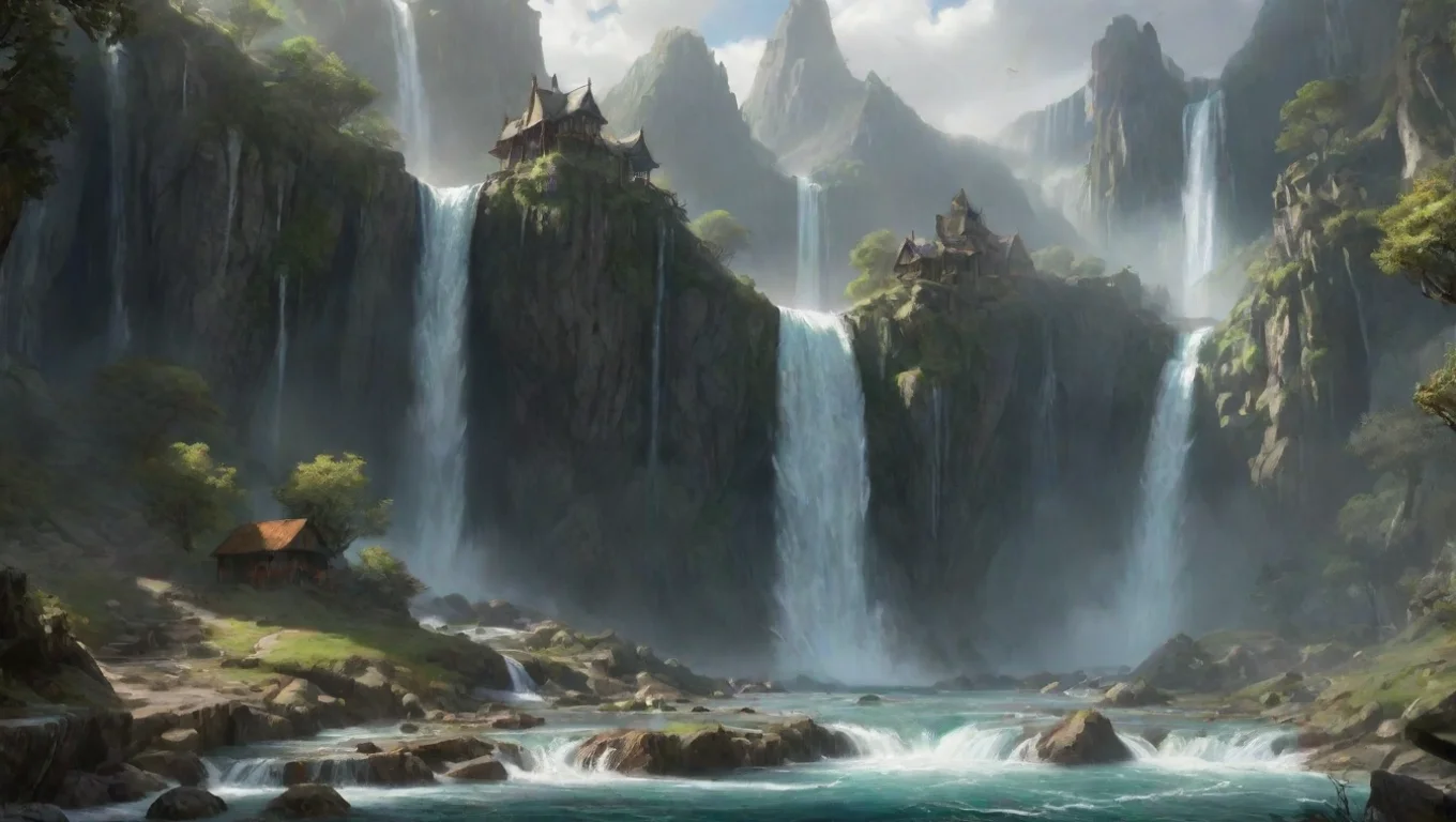 trending environment art hd waterfalls surrounding elfish town lotr vibe aesthetic best quality heavenly wonderland good looking fantastic 1 widescreen